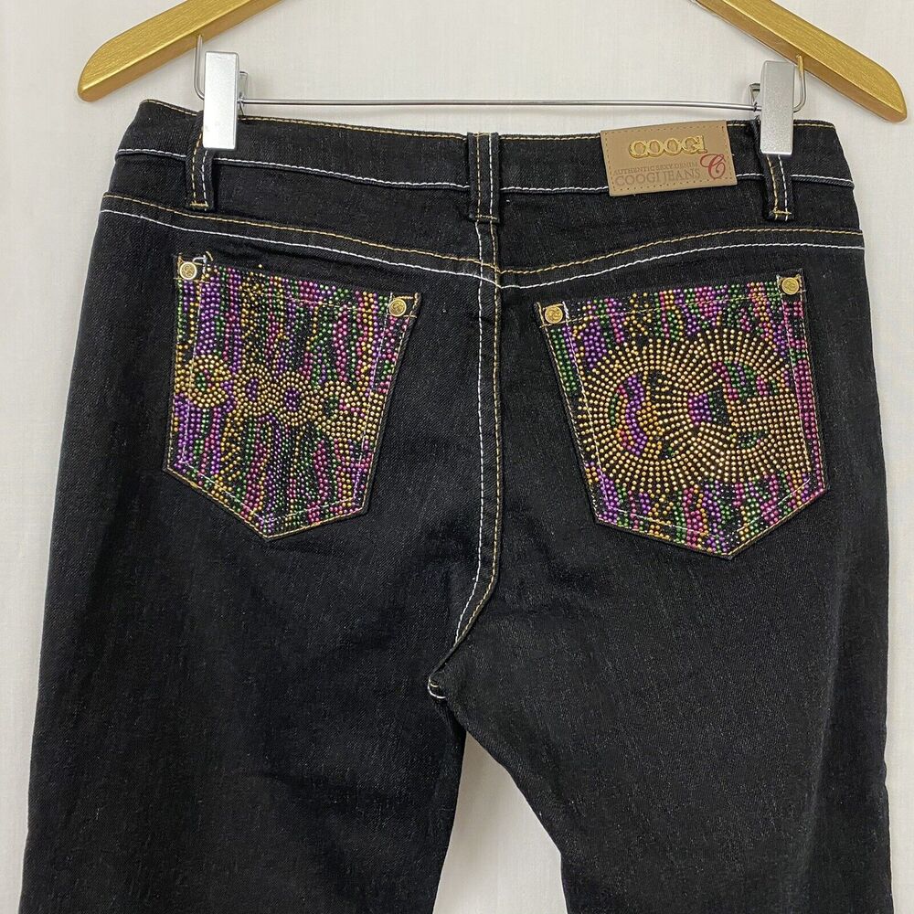 COOGI Bling Jeans 7/8‎ Black Stretch Logo Pocket 30x31 Hemmed Vintage